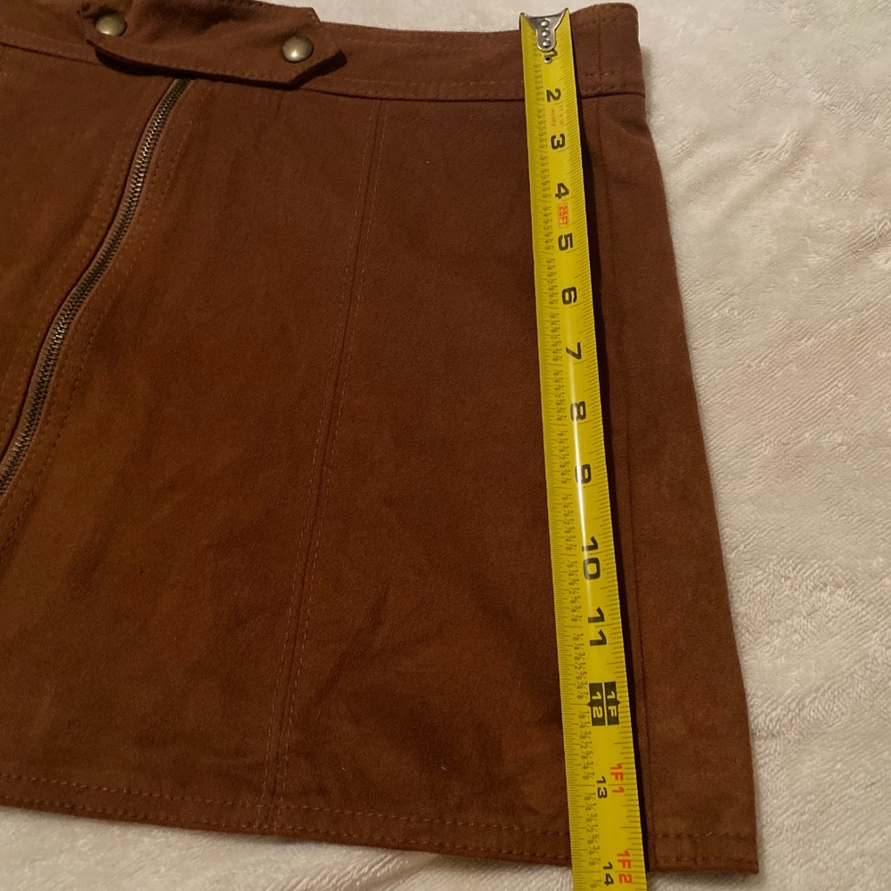 Faux Suede Full Zipper Panel Stretch Mini Skirt - Picture 3 of 7